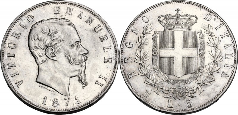 Vittorio Emanuele II (1861-1878). 5 Lire 1871 Roma. Pag. 493. Mont. 176. AG. 37....