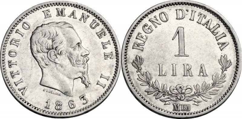 Vittorio Emanuele II (1861-1878). Lira 1863 Milano. Pag. 516. Mont. 208. AG. 23....