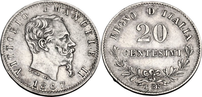 Vittorio Emanuele II (1861-1878). 20 Centesimi 1867 Torino. Pag. 537. Mont. 227....