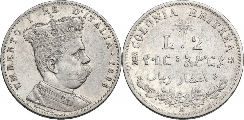 Colonia Eritrea. Umberto I (1890-1896). 2 lire 1896. Pag. 633. Mont. 83. AG. 27....