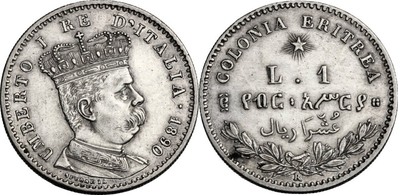 Colonia Eritrea. Umberto I (1890-1896). Lira 1890. Pag. 634. Mont. 84. AG. 23.00...