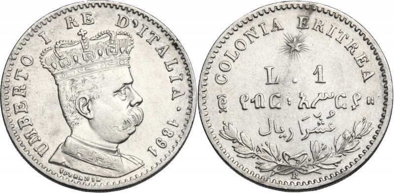 Colonia Eritrea. Umberto I (1890-1896). Lira 1891. Pag. 635. Mont. 85. AG. 23.00...