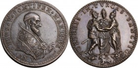 Pio V (1566-1572), Antonio Michele Ghislieri. Medaglia AN. V. La costituzione della Lega Santa contro i Turchi. B PIVS V PONTIFEX MAXIMVS. Busto a des...