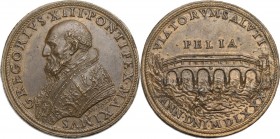 Gregorio XIII (1572-1585), Ugo Boncompagni. Medaglia riconio Hamerani, XVI-XVII sec. GREGORIVS XIII PONTIFEX MAXIMVS. Busto a sinistra, a testa nuda c...