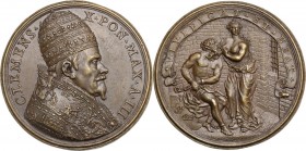 Clemente X (1670-1676), Emilio Bonaventura Altieri. Medaglia A. III. Le opere di carità del papa. CLEMENS X PON MAX A III. Busto a destra con triregno...