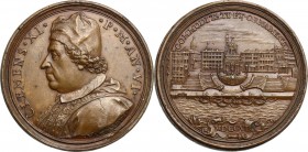 Clemente XI (1700-1721), Giovanni Francesco Albani. Medaglia annuale, A. VI. Il porto di Ripetta. CLEMENS XI P M AN VI. Busto a sinistra con camauro, ...
