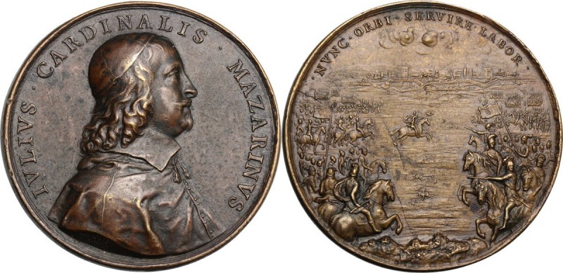 Giulio Mazzarino (1602-1661), cardinale. Medaglia per la Battaglia di Casale del...