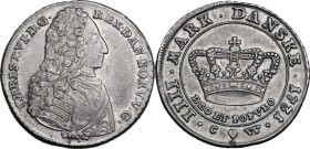Denmark. Christian VI (1730-1746). Krone (4 Mark) 1731, Copenhagen mint. KM 537; Dav. 1294; Hede 4. AR. 22.30 g. 39.70 mm. R. Graffito on obverse: Den...