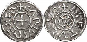 France. Charlemagne (Charles the Great) (768-814) or Charles le Chauve (the Bald) (840-877). Denier, Melle mint. MEC 928. Depeyrot 606. AR. 1.42 g. 21...