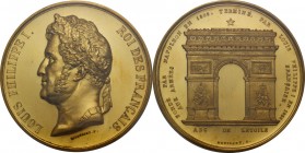 France. Louis Philippe I (1830-1848). Medal 1836. On the Completion of the Arc de Triomphe. Wurzb. 5679; Bram. 1952. Gilded AE. 50.00 mm. Opus: Montag...