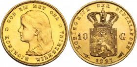Netherlands. Wilhelmina (1890-1948). 10 Gulden 1897. KM 118. Fried. 347. AV. 6.72 g. 23.00 mm. UNC.