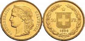Switzerland. Confederation (1848- ). 20 Francs 1896 B, Bern mint. HMZ 2-1194n. Fried. 495. AV. 6.42 g. 21.00 mm. EF.