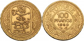 Tunisie. French Protectorate, Ahmed Bey (1348-1361 AH / 1929-1942). 100 Francs 1349 AH (1930). KM 257. Lecompte 489. Fried. 14. AV. 6.52 g. 21.00 mm. ...