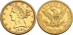USA. 5 Dollars 1901 S, San Francisco mint. KM 101. Fried. 145. AV. 8.34 g. 21.50 mm. Good VF.