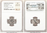 CAMPANIA. Neapolis. Ca. 330-270 BC. AR didrachm or stater (19mm, 7.16 gm, 2h). NGC VF 3/5 - 5/5. Ca. 320-300. Head of nymph right, hair bound with tae...