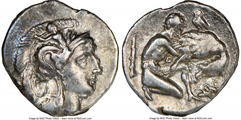 CALABRIA. Tarentum. Ca. 380-280 BC. AR diobol (13mm, 12h). NGC Choice VF. Head o...