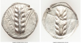 LUCANIA. Metapontum. Ca. 510-470 BC. AR stater (21mm, 7.53 gm, 12h). Choice VF. META, six-grained barley ear; guilloche border on raised rim / Incuse ...