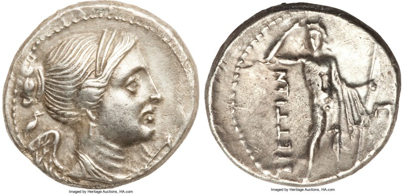 BRUTTIUM. The Brettii. Ca. 216-214 BC. AR drachm (19mm, 4.54 gm, 1h). Choice VF....