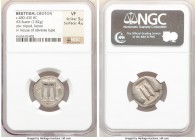 BRUTTIUM. Croton. Ca. 480-430 BC. AR stater (20mm, 7.82 gm, 11h). NGC VF 5/5 - 4/5. ?PO, ornamented tripod in relief; heron on right; raised beaded bo...