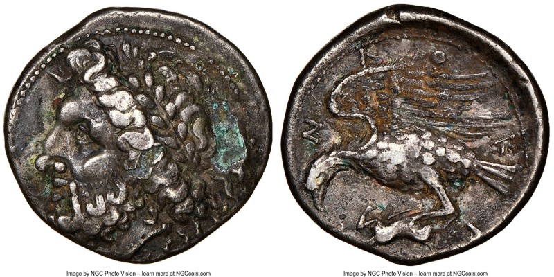 BRUTTIUM. Locri Epizephyrii. Ca. 4th-early 3rd centuries BC. AE/AR fourree state...