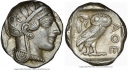 ATTICA. Athens. Ca. 440-404 BC. AR tetradrachm (25mm, 17.19 gm, 1h). NGC Choice AU 5/5 - 4/5. Mid-mass coinage issue. Head of Athena right, wearing cr...