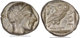 ATTICA. Athens. Ca. 440-404 BC. AR tetradrachm (24mm, 17.18 gm, 11h). NGC AU 5/5 - 3/5. Mid-mass coinage issue. Head of Athena right, wearing crested ...
