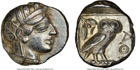 ATTICA. Athens. Ca. 440-404 BC. AR tetradrachm (25mm, 17.19 gm, 9h). NGC AU 4/5 - 3/5. Mid-mass coinage issue. Head of Athena right, wearing crested A...