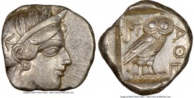 ATTICA. Athens. Ca. 440-404 BC. AR tetradrachm (25mm, 17.17 gm, 8h). NGC AU 3/5 - 5/5. Mid-mass coinage issue. Head of Athena right, wearing crested A...