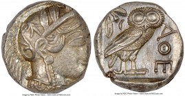 ATTICA. Athens. Ca. 440-404 BC. AR tetradrachm (24mm, 17.21 gm, 7h). NGC AU 3/5 - 4/5. Mid-mass coinage issue. Head of Athena right, wearing crested A...