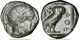 ATTICA. Athens. Ca. 440-404 BC. AR tetradrachm (23mm, 17.19 gm, 7h). NGC AU 3/5 - 4/5. Mid-mass coinage issue. Head of Athena right, wearing crested A...
