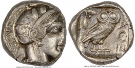 ATTICA. Athens. Ca. 440-404 BC. AR tetradrachm (24mm, 17.18 gm, 9h). NGC AU 2/5 - 4/5. Mid-mass coinage issue. Head of Athena right, wearing crested A...