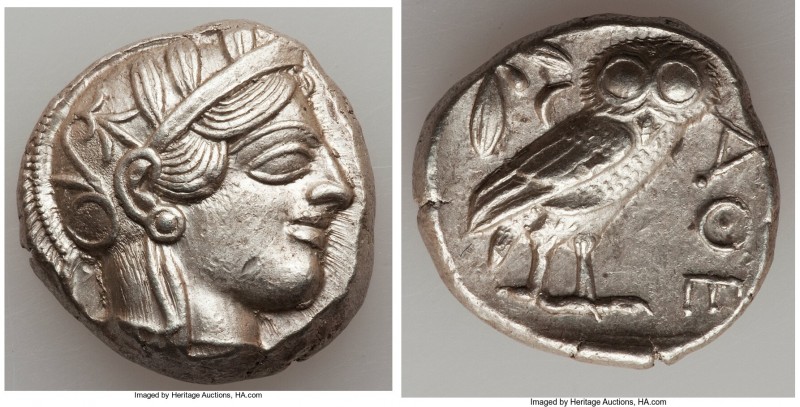 ATTICA. Athens. Ca. 440-404 BC. AR tetradrachm (25mm, 17.21 gm, 11h). AU. Mid-ma...