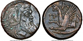 CIMMERIAN BOSPORUS. Panticapaeum. 4th century BC. AE (21mm, 12h). NGC Choice VF. Head of bearded Pan right / ?-A-N, forepart of griffin left, sturgeon...