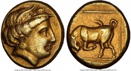 LESBOS. Mytilene. Ca. 377-326 BC. EL sixth-stater or hecte (11mm, 2.55 gm, 6h). NGC AU 4/5 - 3/5. Head of Persephone right, crowned with grain / Bull ...