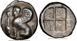 IONIAN ISLANDS. Chios. Ca. 435-350 BC. AR drachm (15mm). NGC VF. Male sphinx seated left; bunch of grapes above amphora before / Quadripartite incuse ...