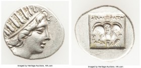 CARIAN ISLANDS. Rhodes. Ca. 88-84 BC. AR drachm (15mm, 2.54 gm, 12h). Choice VF. Plinthophoric standard, Philostratus, magistrate. Radiate head of Hel...