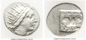 CARIAN ISLANDS. Rhodes. Ca. 88-84 BC. AR drachm (15mm, 2.81 gm, 12h). Choice VF. Plinthophoric standard, Philon, magistrate. Radiate head of Helios ri...