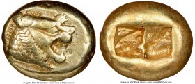 LYDIAN KINGDOM. Alyattes or Walwet (ca. 610-546 BC). EL third-stater or trite (13mm, 4.72 gm). NGC Choice VF 5/5 - 4/5. Uninscribed, Lydo-Milesian sta...