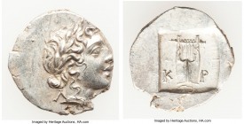LYCIAN LEAGUE. Cragus. Ca. 48-20 BC. AR hemidrachm (17mm, 1.74 gm, 12h). AU. Series 1. Laureate head of Apollo right; ?-Y below / K-P, cithara (lyre);...