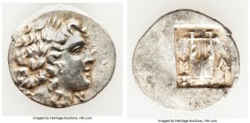 LYCIAN LEAGUE. Masicytes. Ca. 48-20 BC. AR hemidrachm (16mm, 1.81 gm, 12h). AU. Series 1. Laureate head of Apollo right; ?-Y below / M-A, cithara (lyr...