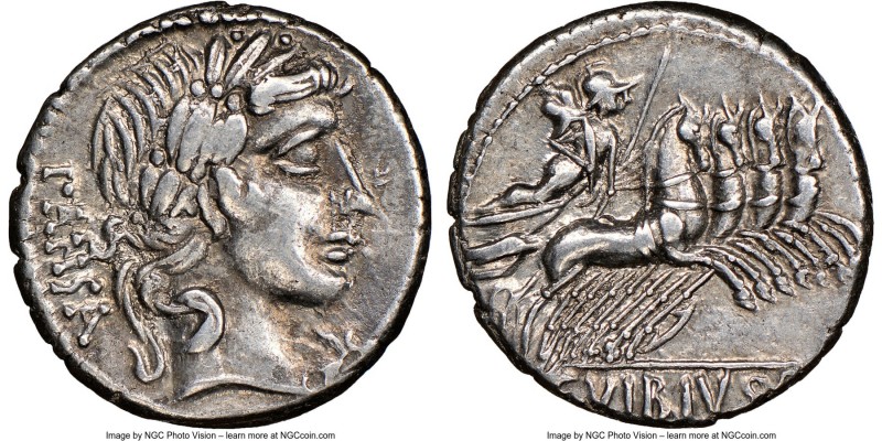 C. Vibius C. f. Pansa (ca. 90 BC). AR denarius (18mm, 6h). NGC XF. Rome. PANSA, ...