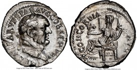 Vespasian (AD 69-79). AR Denarius (18mm, 3.20 gm, 1h). NGC Choice AU 5/5 - 2/5, scuffs. Ephesus, AD 74. IMP CAESAR VESPAS AVG COS V TR P P P, laureate...