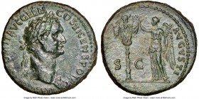 Domitian (AD 81-96). AE as (27mm, 7h). NGC XF, smoothing. Rome, AD 92-94. IMP CAES DOMIT AVG GERM COS XI CENS POT P P, laureate head right, wearing ae...