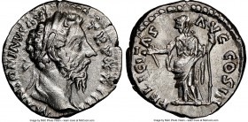 Marcus Aurelius, as Augustus (AD 161-180). AR denarius (18mm, 3.58 gm, 12h). NGC XF 5/5 - 3/5, brushed. Rome, December AD 169-December AD 170. M ANTON...
