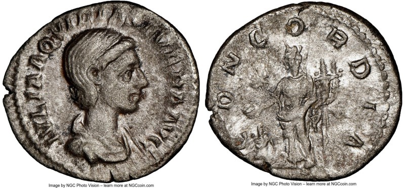 Julia Aquilia Severa (AD 220-222). AR denarius (20mm, 6h). NGC Choice VF. Rome. ...