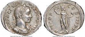 Severus Alexander (AD 222-235). AR denarius (20mm, 12h). NGC AU. Rome, AD 231. IMP ALEXAN-DER PIVS AVG, laureate, draped and cuirassed bust of Severus...