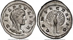 Diva Paulina (died before AD 235). AR denarius (20mm, 4.25 gm, 7h). NGC Choice AU 5/5 - 4/5. Rome, AD 236. DIVA PAVLINA, veiled, draped bust of Diva P...