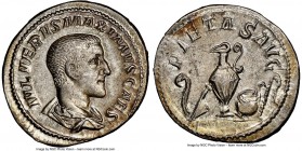 Maximus (AD 235/6-238). AR denarius (20mm, 3.38 gm, 12h). NGC Choice AU 5/5 - 4/5. Rome, late AD 235-early AD 236. IVL VERVS MAXIMVS CAES, bareheaded,...