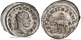 Philip I (AD 244-249). AR antoninianus (24mm, 2h) NGC Choice AU, scratch. Rome, AD 247-249. IMP PHILIPPVS AVG, radiate, draped and cuirassed bust of P...