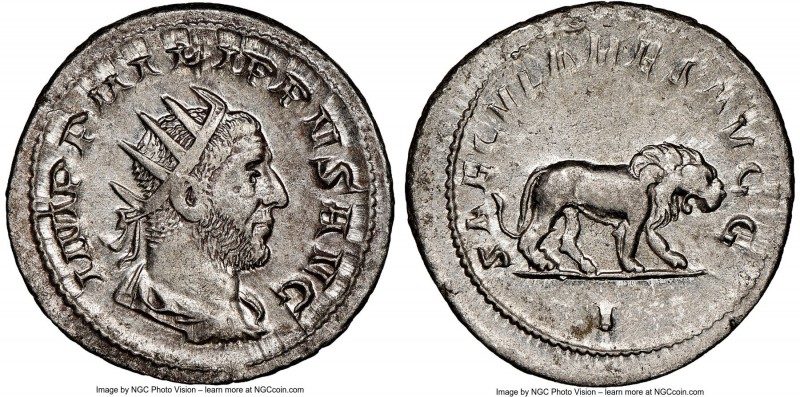 Philip I (AD 244-249). AR antoninianus (23mm, 11h) NGC AU. Rome, 1st officina, A...